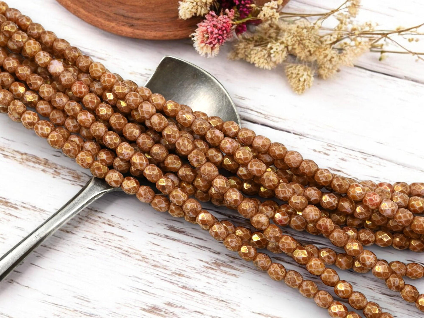 Czech Glass Beads - Picasso Beads - 4mm Beads - Fire Polished Beads - Round Beads - 50pcs - 4mm - (3251)