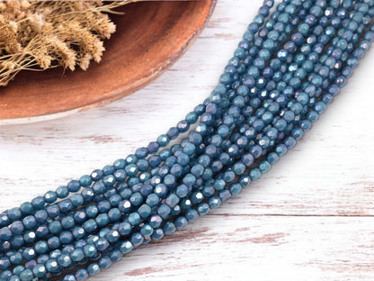 Czech Glass Beads - Fire Polished Beads - Blue Beads - Round Beads - 4mm - 50pcs - (3901)