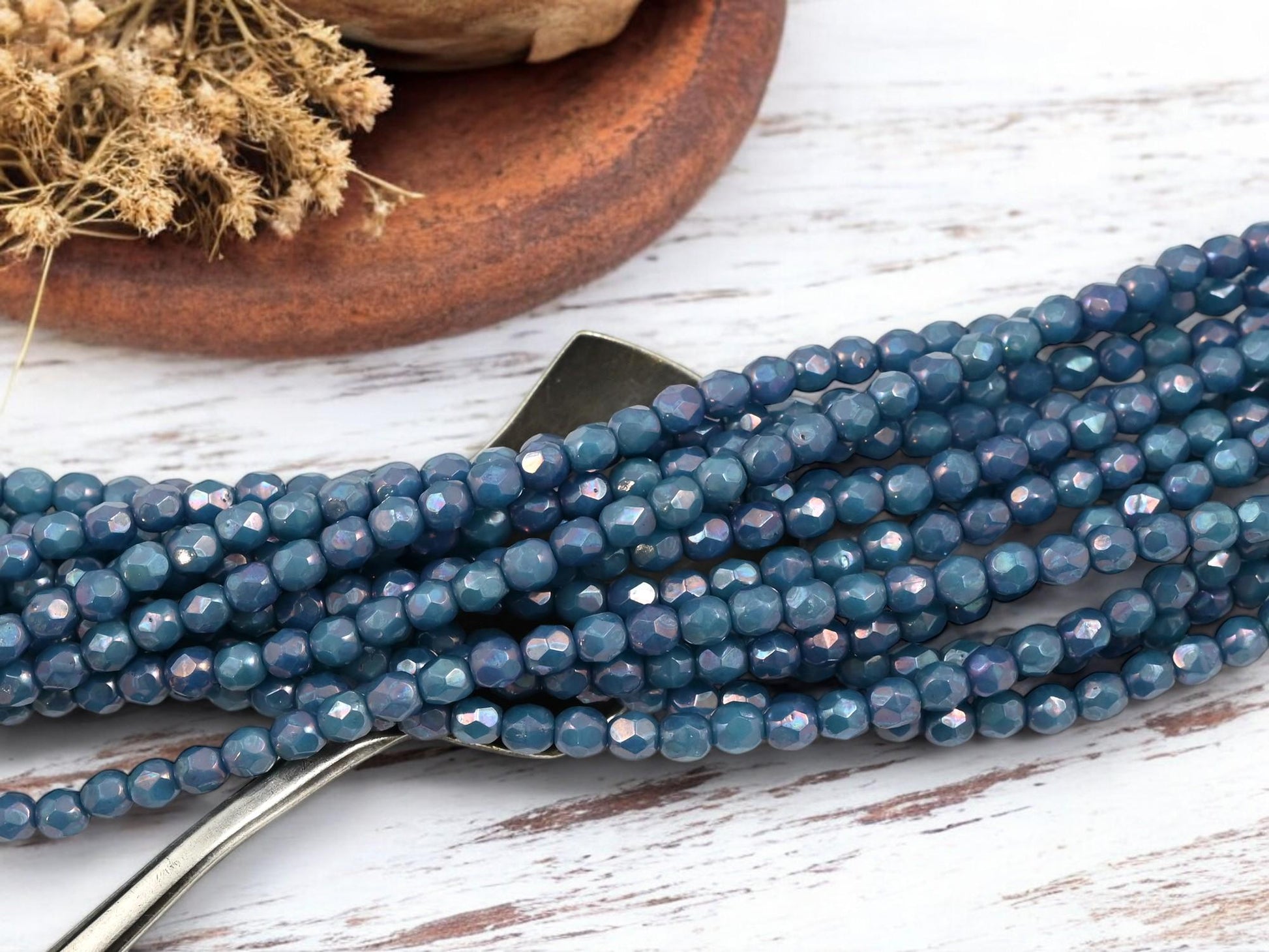 Czech Glass Beads - Fire Polished Beads - Blue Beads - Round Beads - 4mm - 50pcs - (3901)