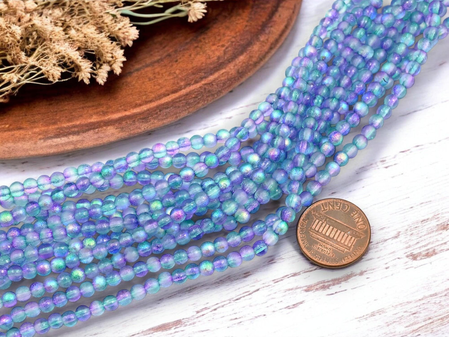 4mm Beads - Czech Glass Beads - Etched Beads - Round Beads - Druk Beads - 50pcs - (2879)