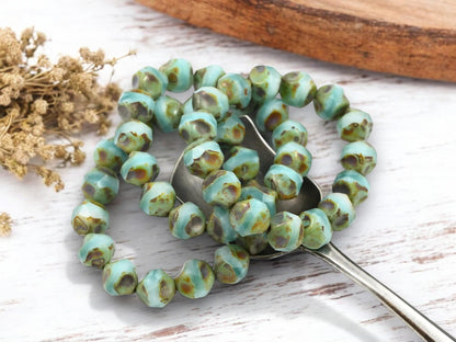 Czech Glass Beads - Picasso Beads - Central Cut Beads - Round Beads - Central Cut - Czech Beads - 9mm - 15pcs - (2132)