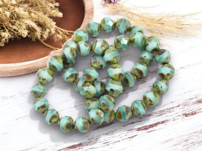 Czech Glass Beads - Picasso Beads - Central Cut Beads - Round Beads - Central Cut - Czech Beads - 9mm - 15pcs - (2132)