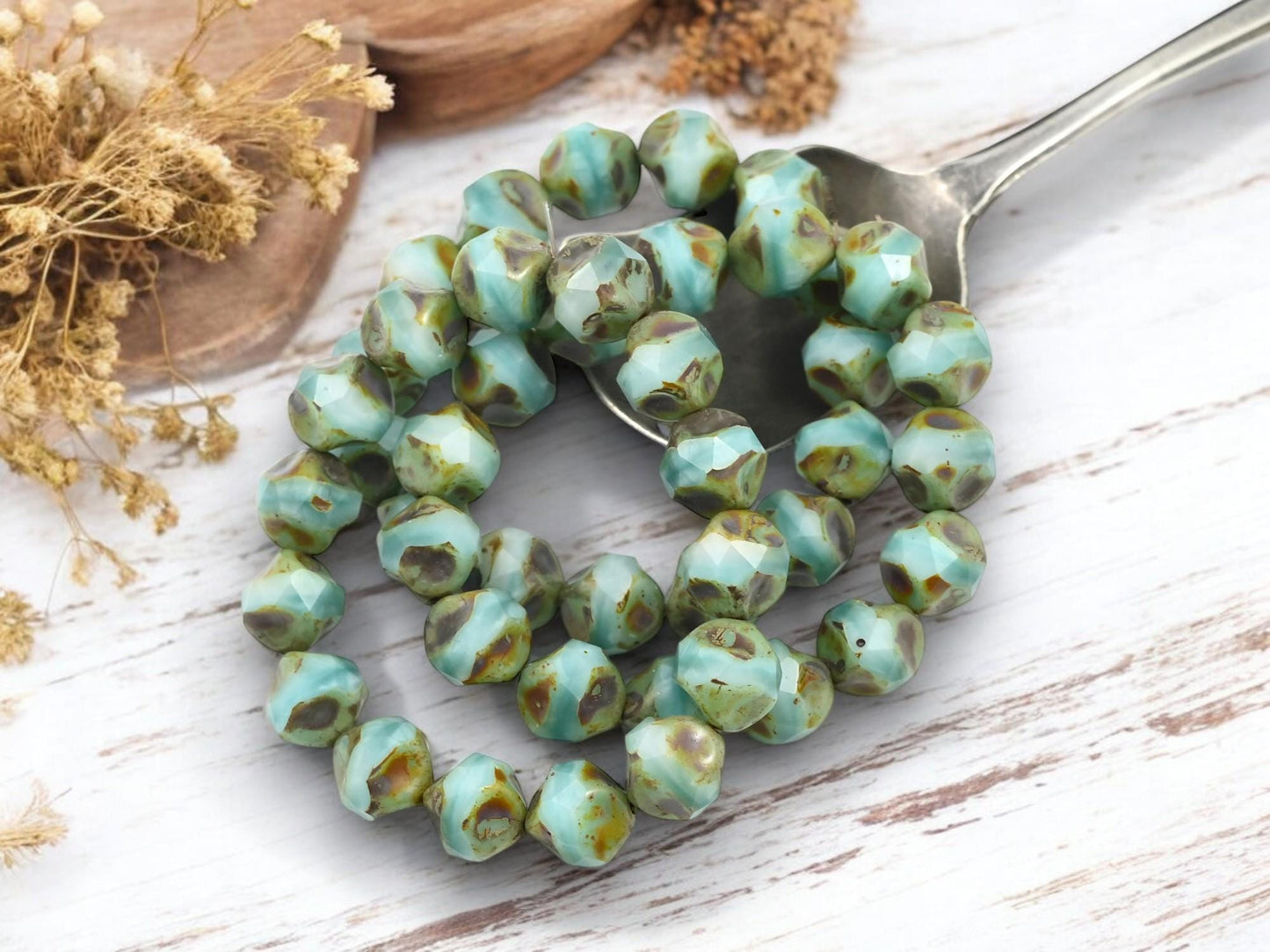 Czech Glass Beads - Picasso Beads - Central Cut Beads - Round Beads - Central Cut - Czech Beads - 9mm - 15pcs - (2132)