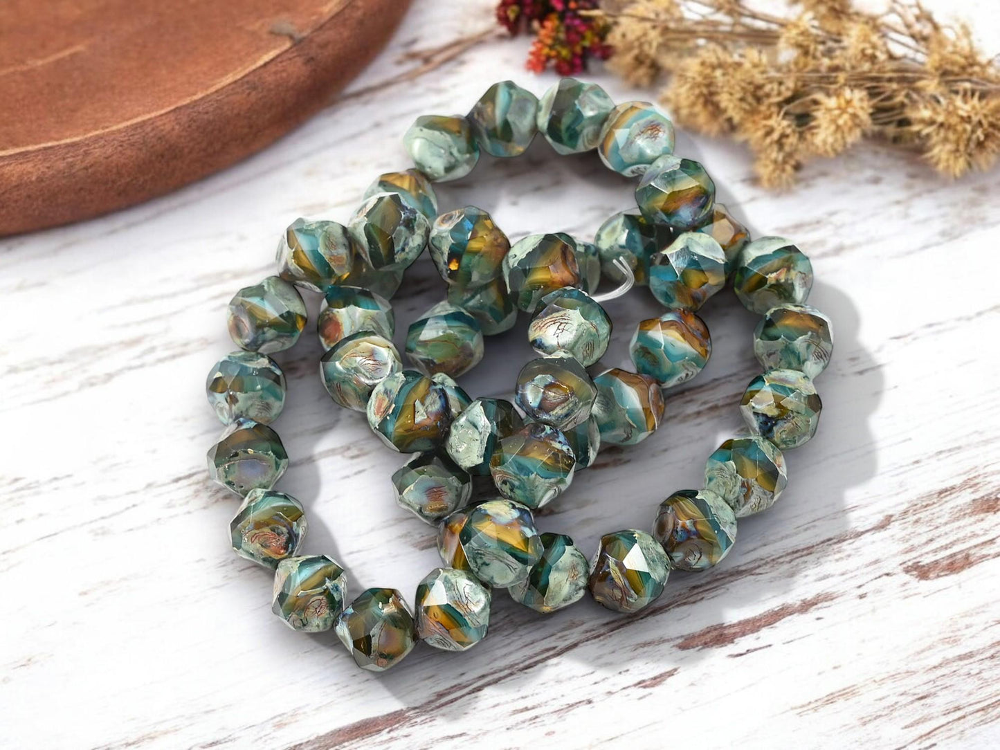 Picasso Beads - Czech Glass Beads - Central Cut Beads - Round Beads - 9mm - 15pcs - (4006)