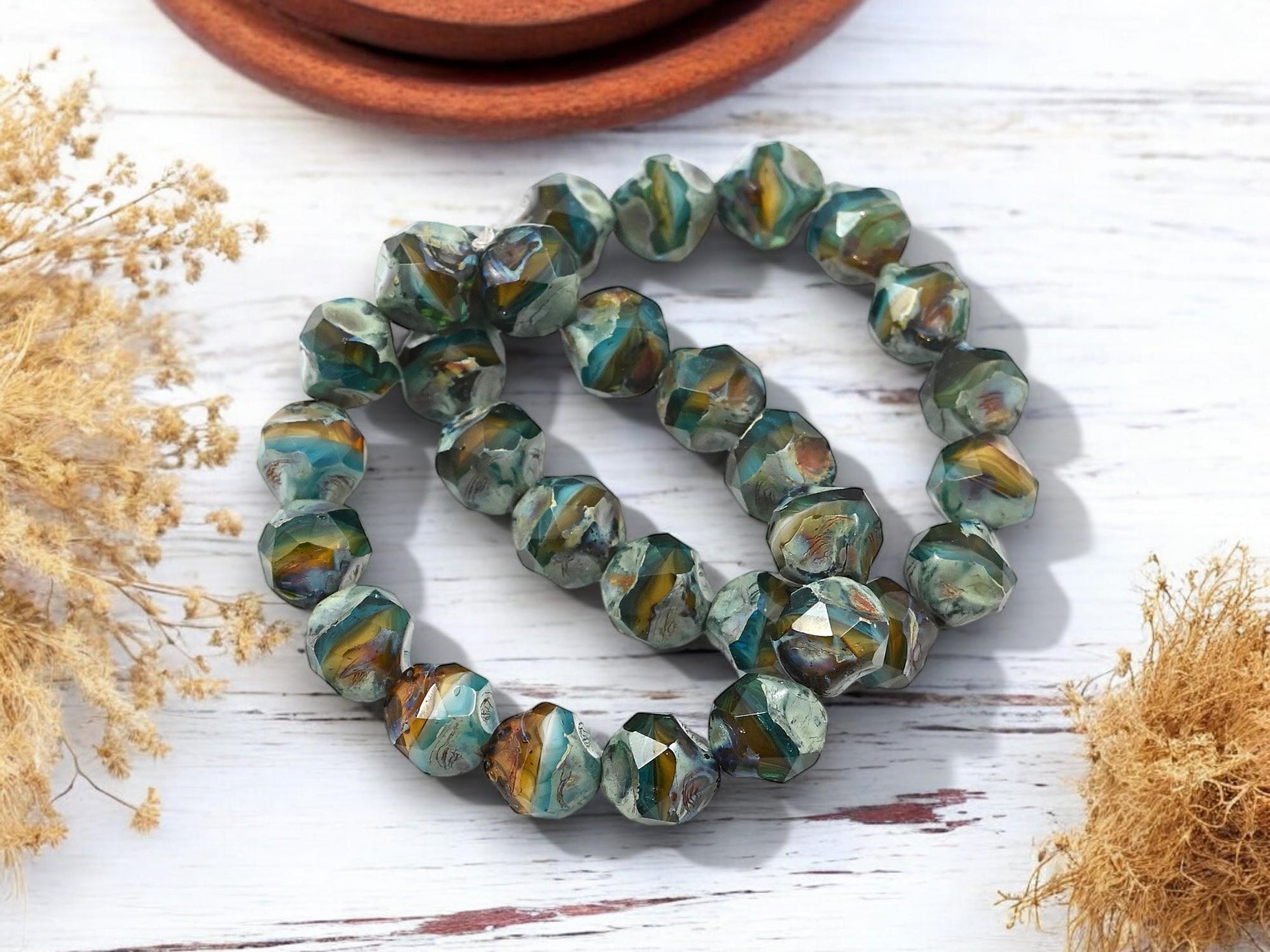 Picasso Beads - Czech Glass Beads - Central Cut Beads - Round Beads - 9mm - 15pcs - (4006)