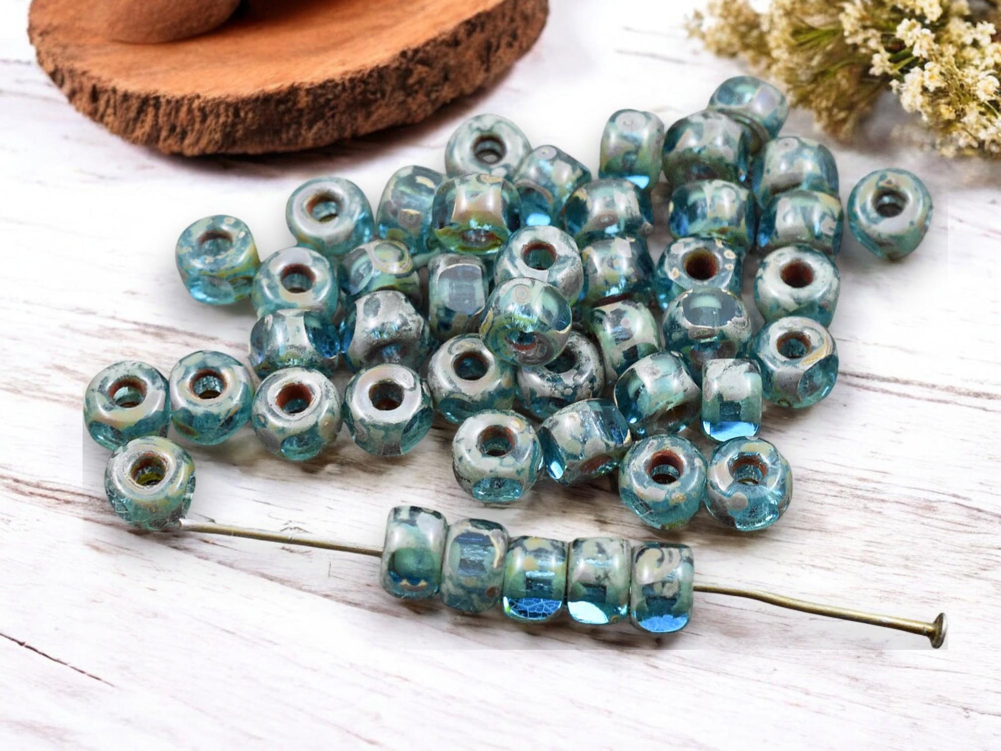 20g 3 Cut Aqua Travertine 2/0 Matubo Beads