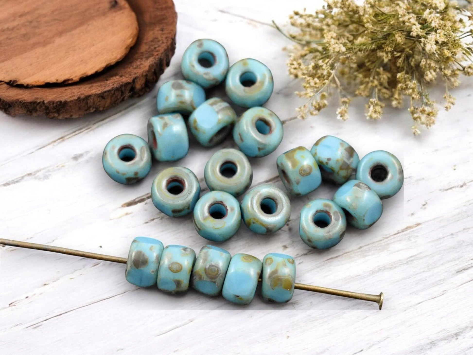 20g 3 Cut Blue Turquoise Travertine 2/0 Matubo Beads