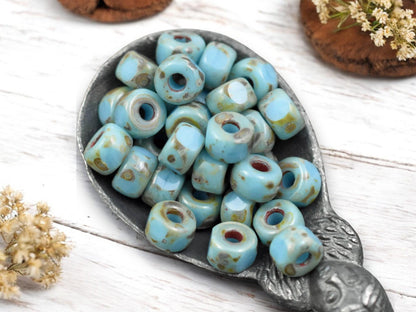 20g 3 Cut Blue Turquoise Travertine 2/0 Matubo Beads