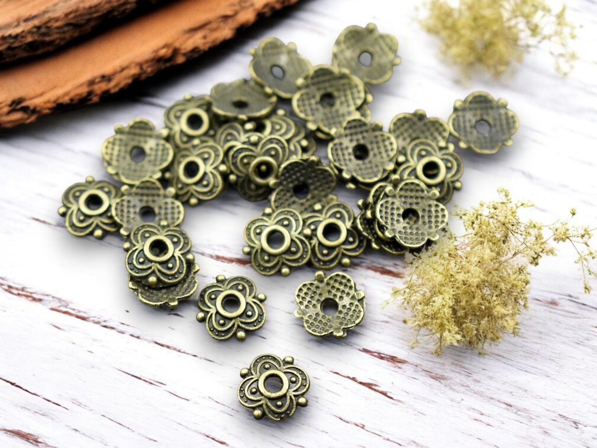 *100* 8mm Antique Bronze Bead Caps