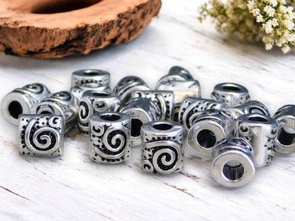 *50* 7x6mm Antique Silver Spiral Design Barrel Beads