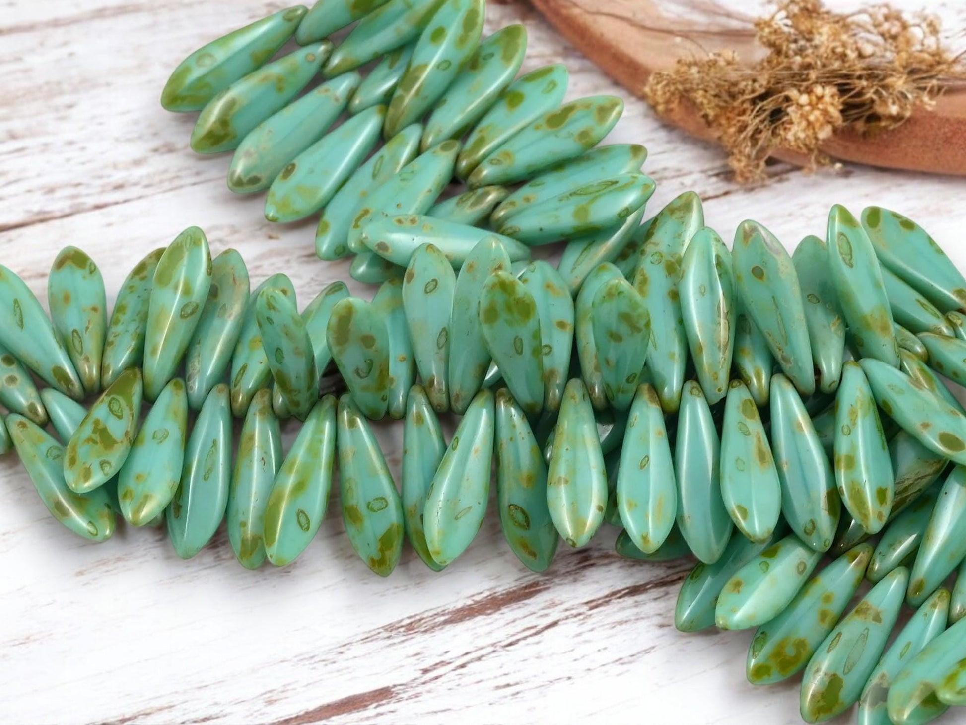 Czech Glass Beads - Dagger Beads - 5x16mm Dagger - Picasso Beads - 50pcs - (4008)