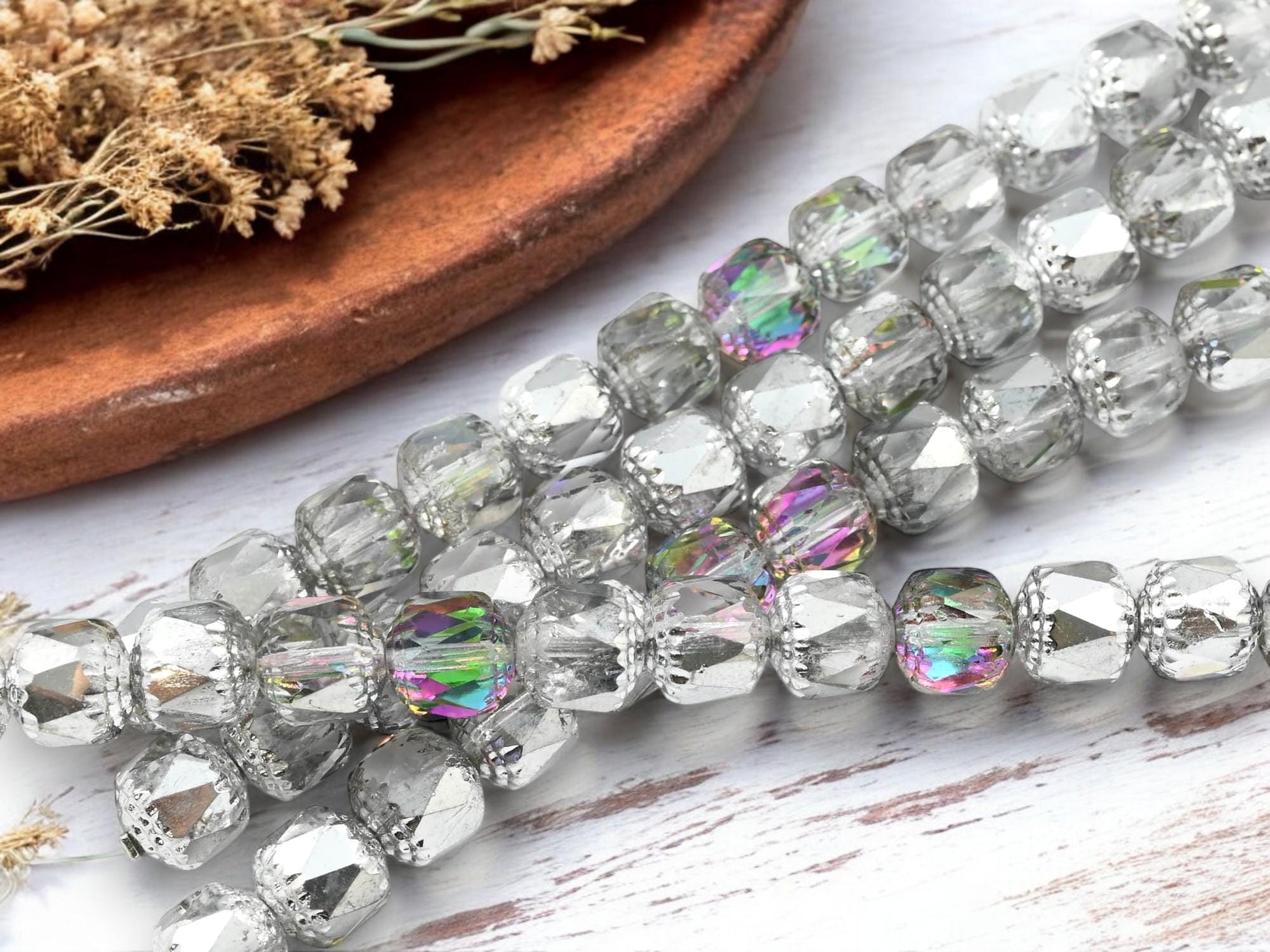 Czech Glass Beads - Cathedral Beads - Fire Polish Beads - Picasso Beads - 12pcs - 10mm - (971)