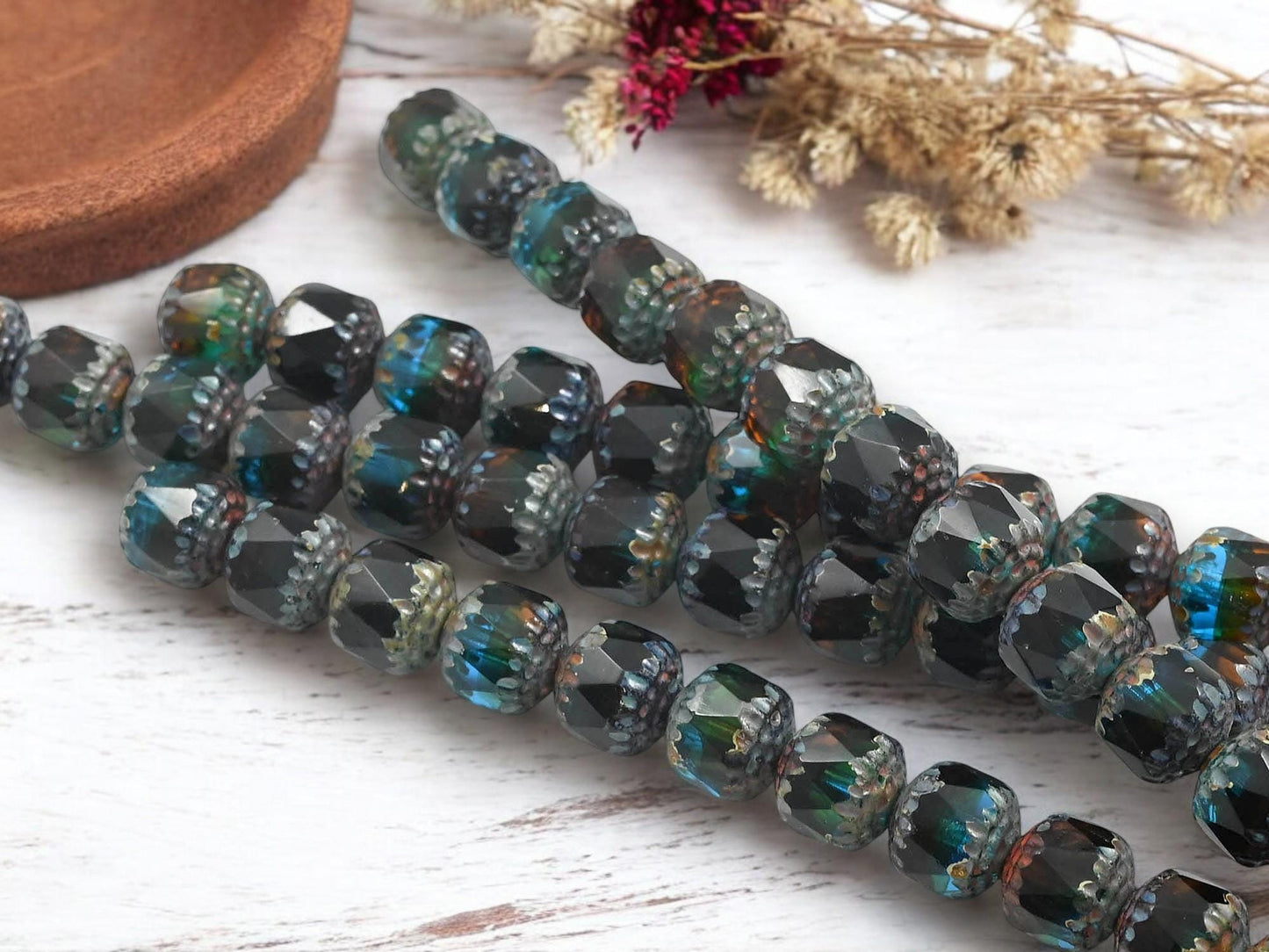 Picasso Beads - Czech Glass Beads - Cathedral Beads - Fire Polish Beads - 12pcs - 10mm - (B107)