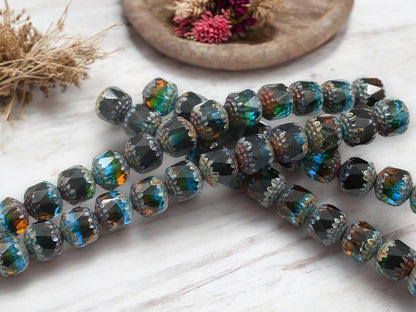 Picasso Beads - Czech Glass Beads - Cathedral Beads - Fire Polish Beads - 12pcs - 10mm - (B107)