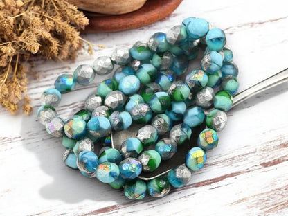 Picasso Beads - Czech Glass Beads - Fire Polished Beads - Round Beads - Faceted Beads - 8mm - 20pcs - (5377)