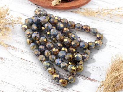 Picasso Beads - Czech Glass Beads - Fire Polished Beads - Round Beads - Faceted Beads - 8mm - 20pcs - (5515)