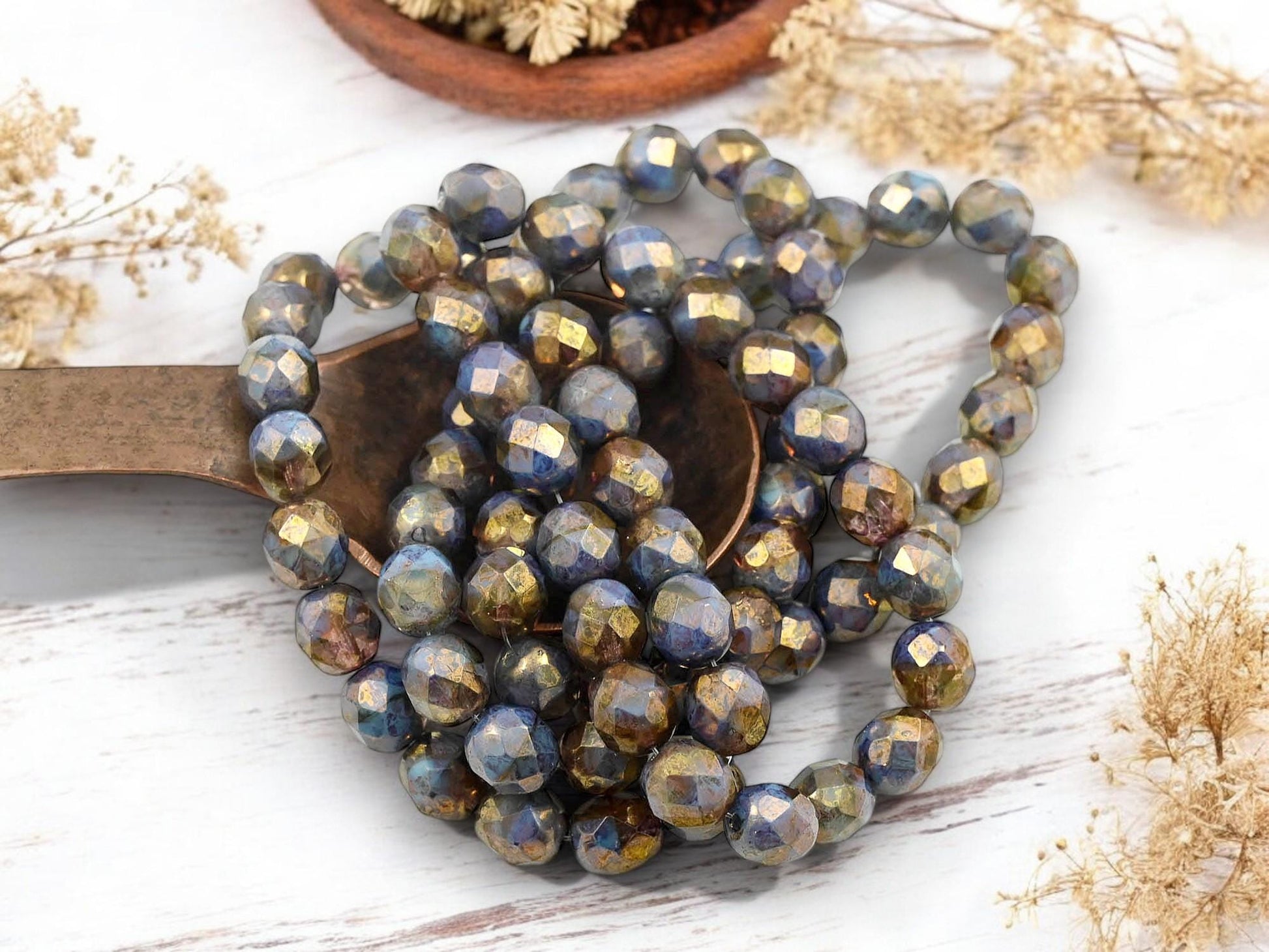 Picasso Beads - Czech Glass Beads - Fire Polished Beads - Round Beads - Faceted Beads - 8mm - 20pcs - (5515)