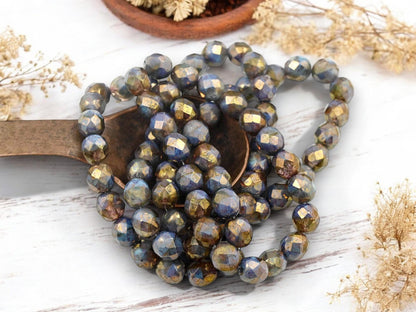 Picasso Beads - Czech Glass Beads - Fire Polished Beads - Round Beads - Faceted Beads - 8mm - 20pcs - (5515)