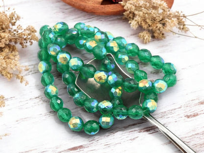 Czech Glass Beads - Fire Polished Beads - Round Beads - Etched Beads - Faceted Beads - 8mm - 20pcs - (5736)