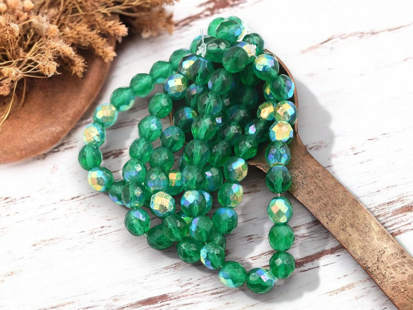 Czech Glass Beads - Fire Polished Beads - Round Beads - Etched Beads - Faceted Beads - 8mm - 20pcs - (5736)