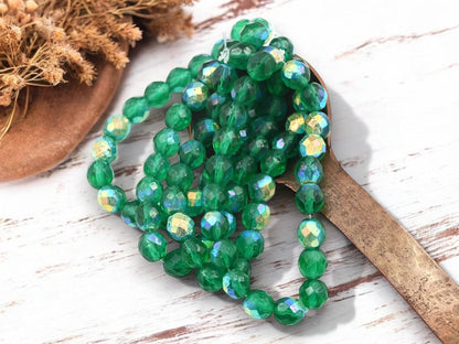 Czech Glass Beads - Fire Polished Beads - Round Beads - Etched Beads - Faceted Beads - 8mm - 20pcs - (5736)