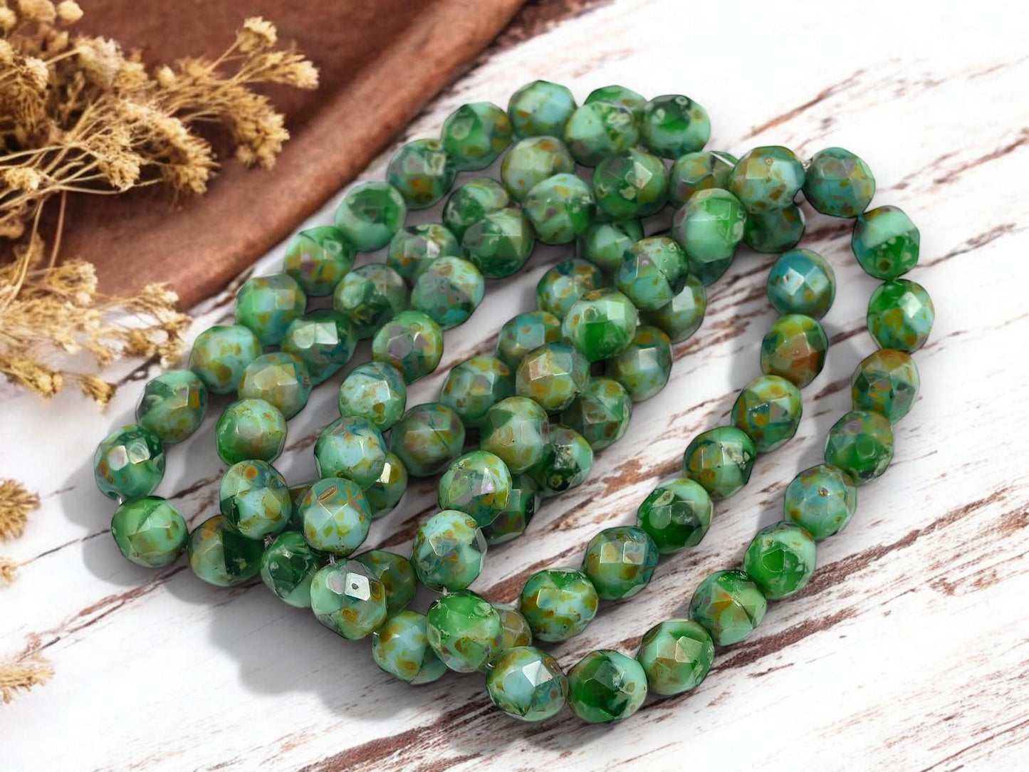 Picasso Beads - Czech Glass Beads - Fire Polished Beads - Round Beads - Faceted Beads - 8mm - 20pcs - (B689)