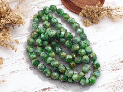 Picasso Beads - Czech Glass Beads - Fire Polished Beads - Round Beads - Faceted Beads - 8mm - 20pcs - (B689)