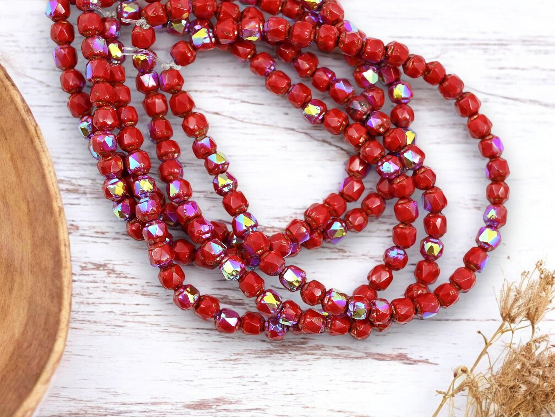 Cathedral Beads - Czech Glass Beads - Picasso Beads - Fire Polish Beads - 4mm - 50pcs - (4920)