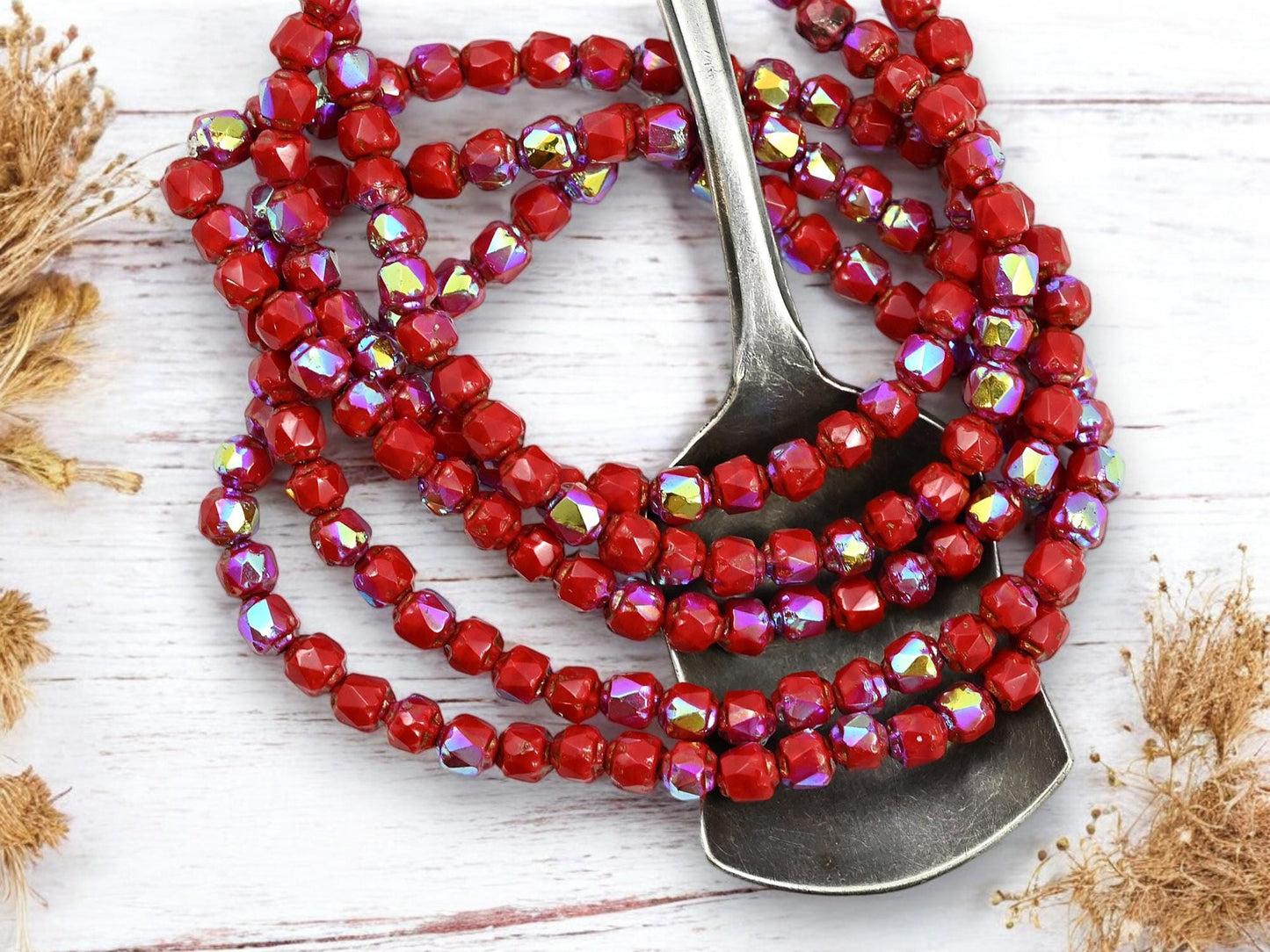 Cathedral Beads - Czech Glass Beads - Picasso Beads - Fire Polish Beads - 4mm - 50pcs - (4920)