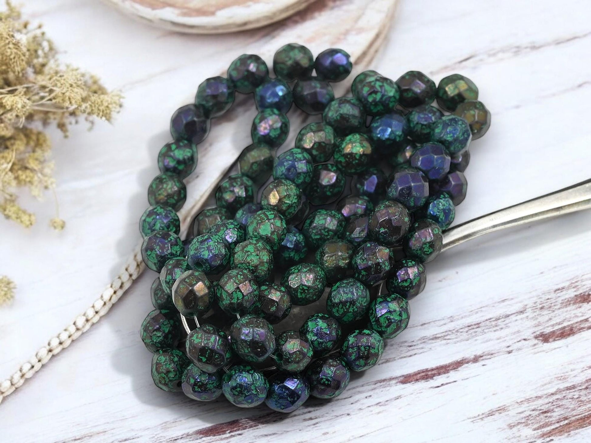 Picasso Beads - Czech Glass Beads - Fire Polished Beads - Round Beads - Faceted Beads - 8mm - 20pcs - (4893)