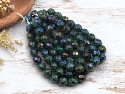 Picasso Beads - Czech Glass Beads - Fire Polished Beads - Round Beads - Faceted Beads - 8mm - 20pcs - (4893)