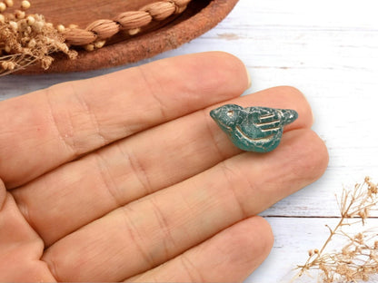 *6* 11x22mm Metallic Beige Washed Teal Bird Beads
