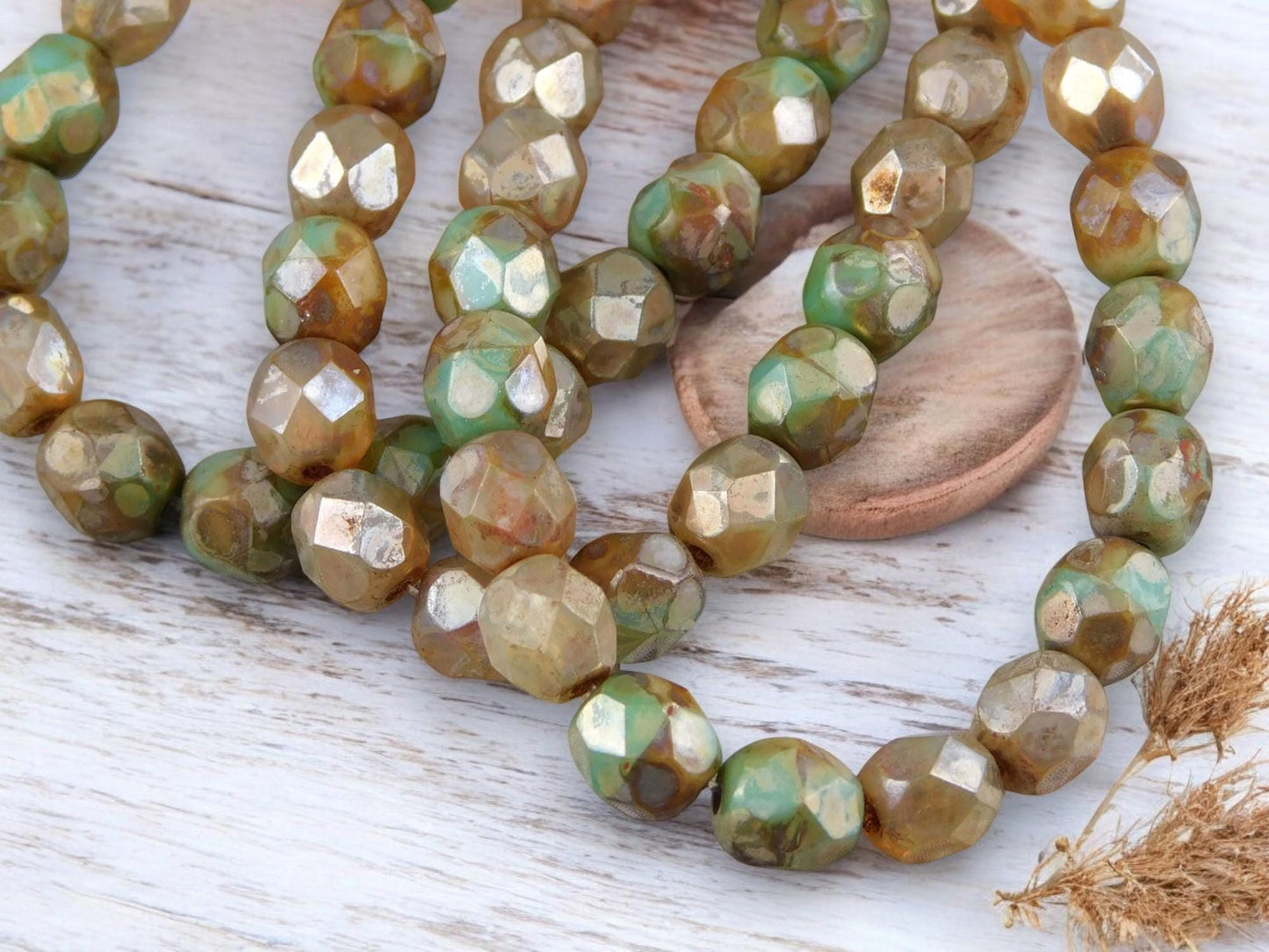 *25* 6mm Champagne Turquoise Picasso Fire Polished Round Beads