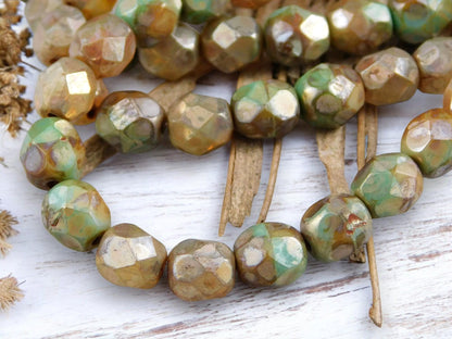 *25* 6mm Champagne Turquoise Picasso Fire Polished Round Beads