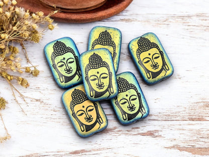 Czech Glass Beads - Buddha Beads - Mantra Beads - Laser Etched Beads - Laser Tattoo Beads - 19x12mm - 6pcs - (188)