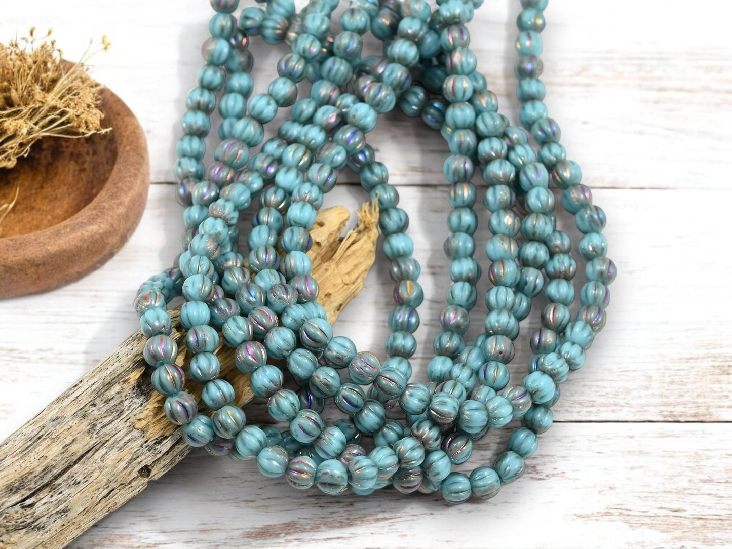 Czech Glass Beads - Melon Beads - Round Beads - Picasso Beads - Spacer Beads - 4mm - 50pcs - (203)