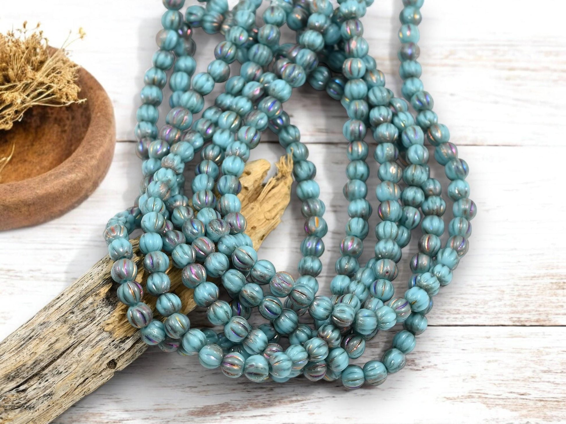 Czech Glass Beads - Melon Beads - Round Beads - Picasso Beads - Spacer Beads - 4mm - 50pcs - (203)