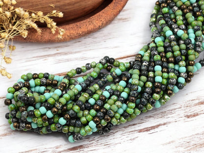 Picasso Seed Beads - Aged Picasso Beads - Czech Glass Beads - Size 4 Seed Beads - 4/0 - 19" Strand - (2030)