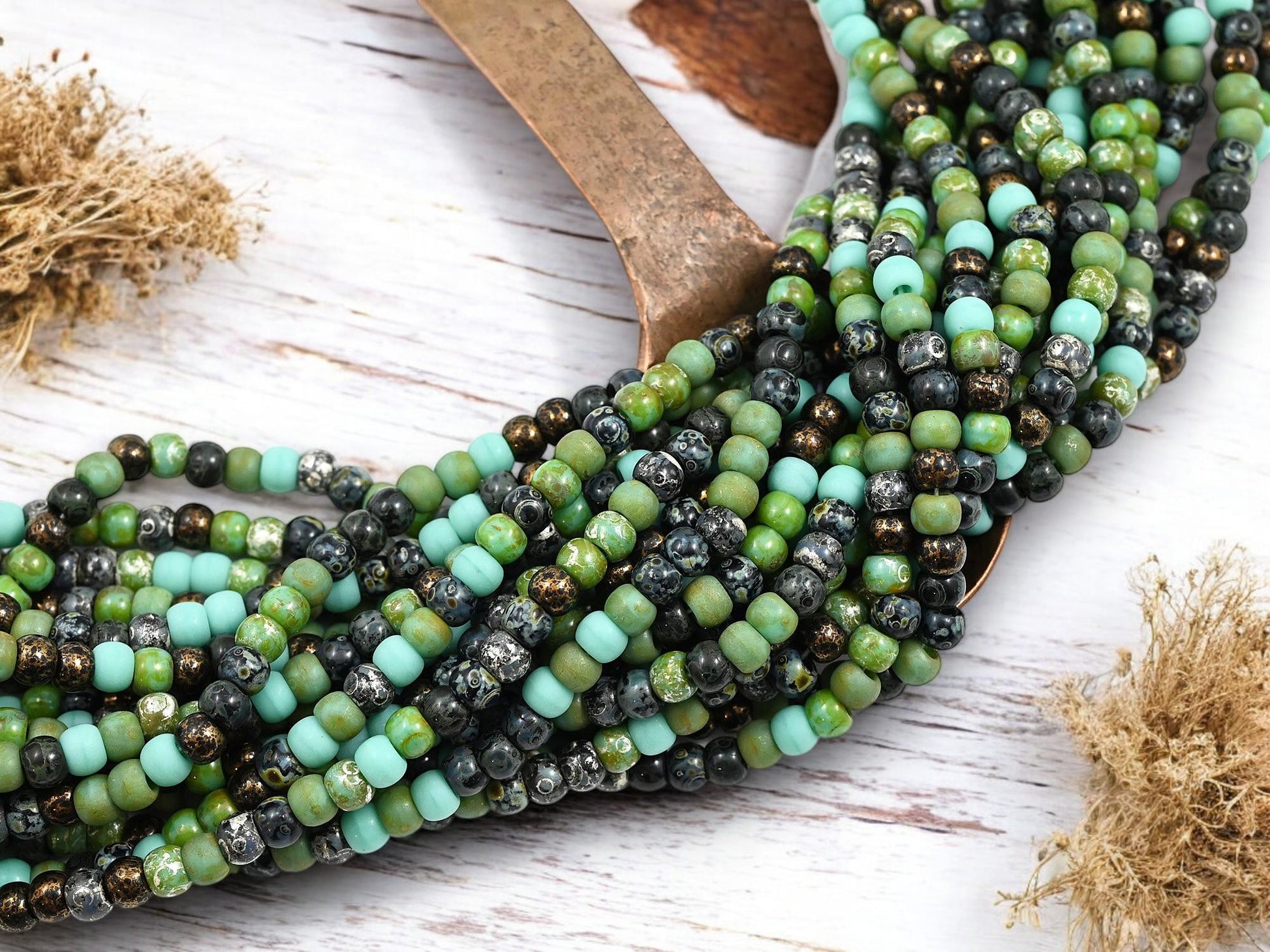 Picasso Seed Beads - Aged Picasso Beads - Czech Glass Beads - Size 4 Seed Beads - 4/0 - 19" Strand - (2030)