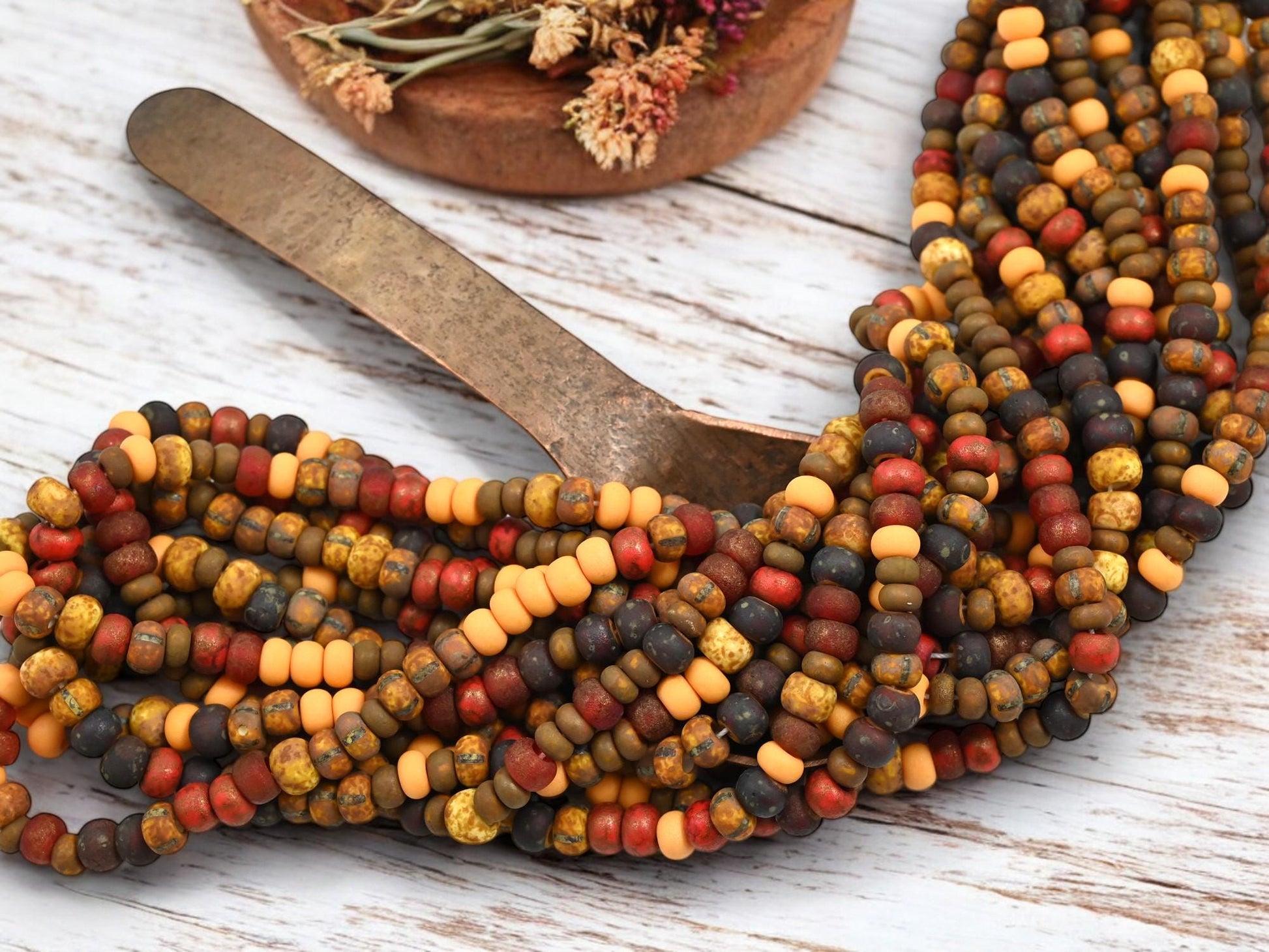 Aged Picasso Beads - Large Seed Beads - 2/0 - Matte Seed Beads - Large Hole Beads - Size 2 Beads - 19" Strand - (3879)