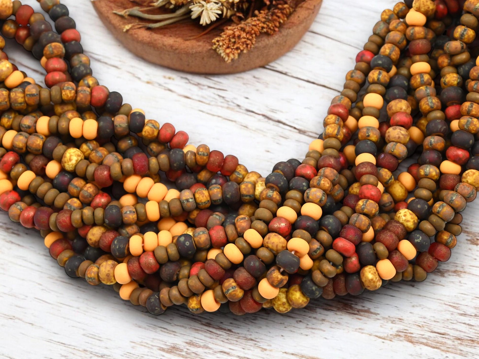 Aged Picasso Beads - Large Seed Beads - 2/0 - Matte Seed Beads - Large Hole Beads - Size 2 Beads - 19" Strand - (3879)
