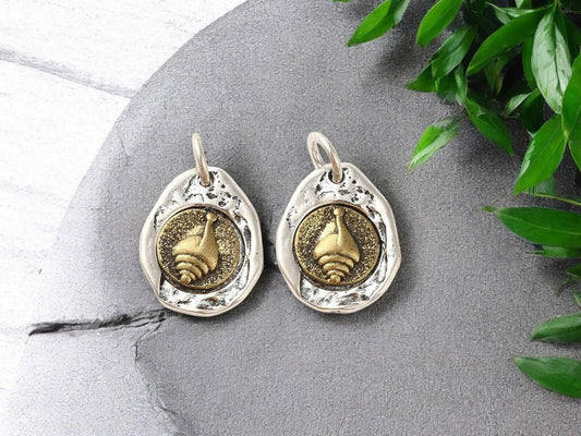Metal Charms - Artisan Charms - Shell Charms - 2 Tone Charms - Multi Metal - 5pc - 16x13mm - 5pc - (344)