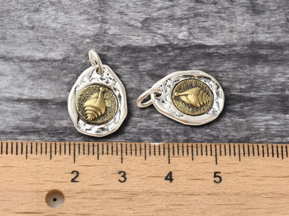 Metal Charms - Artisan Charms - Shell Charms - 2 Tone Charms - Multi Metal - 5pc - 16x13mm - 5pc - (344)