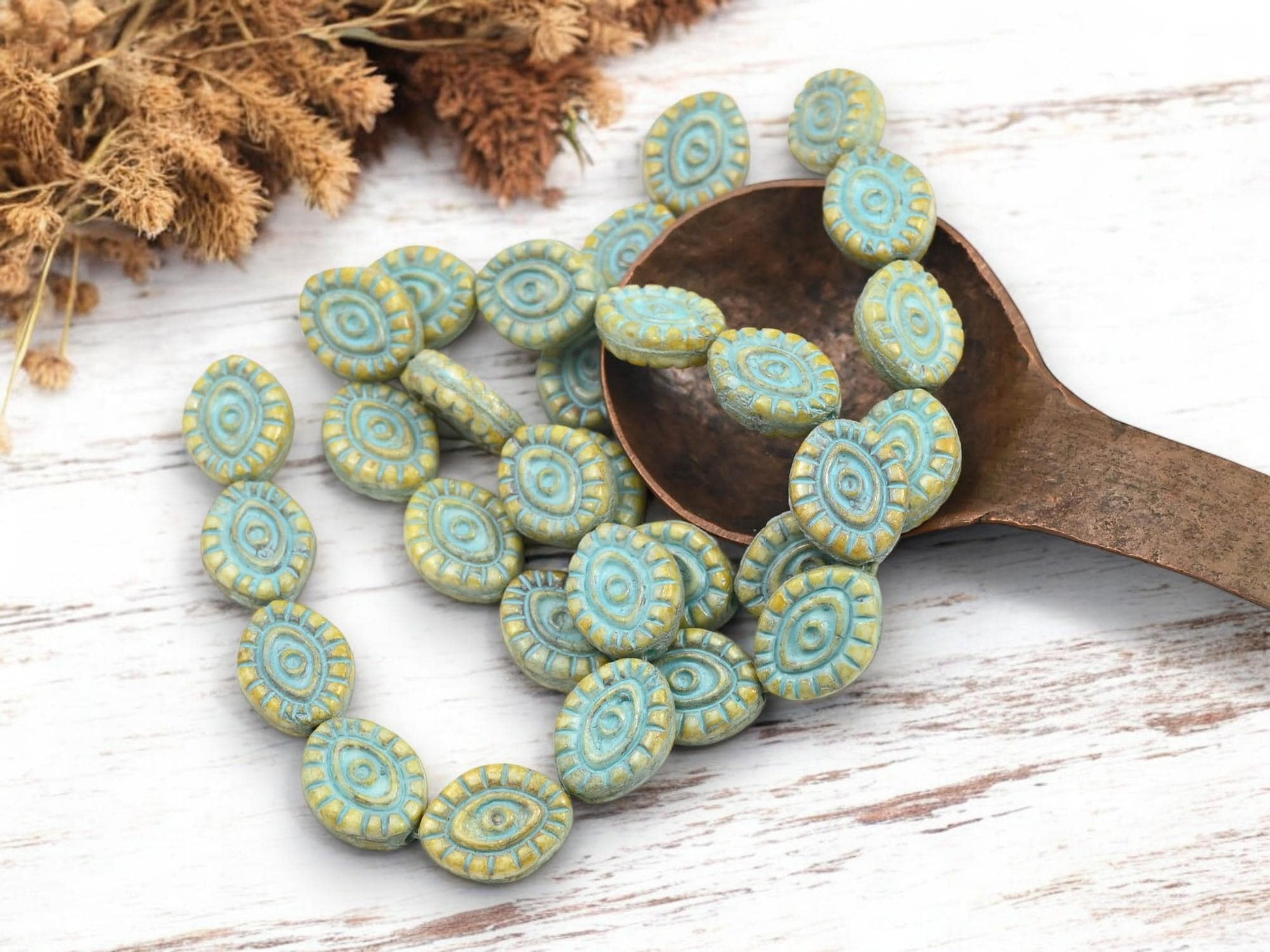 Picasso Beads - Czech Glass Beads - Evil Eye Beads - Mystic Eye Beads - Full Strand - 10pcs - 14x11mm - (4730)