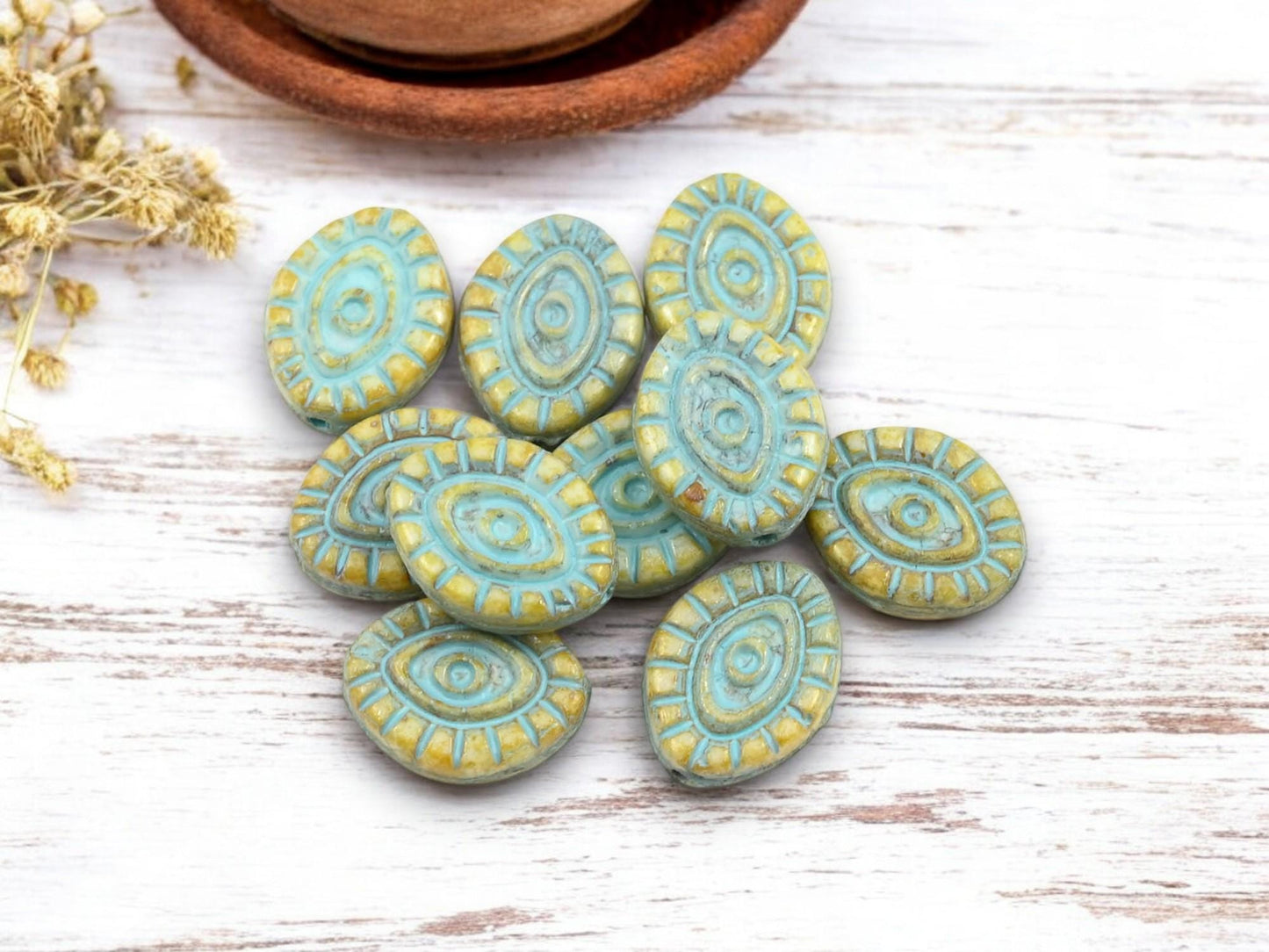 Picasso Beads - Czech Glass Beads - Evil Eye Beads - Mystic Eye Beads - Full Strand - 10pcs - 14x11mm - (4730)