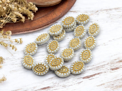 Czech Glass Beads - Evil Eye Beads - Mystic Eye Beads - Full Strand - 10pcs - 14x11mm - (4256)