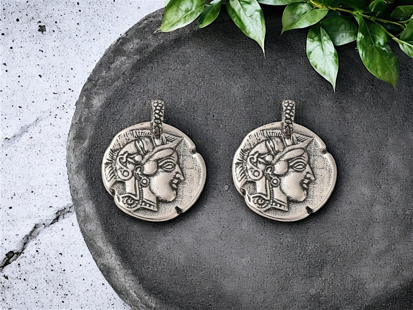 *2* 20x18mm Antique Silver Plated Brass Roman Coin Charm Pendants