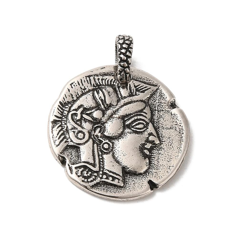*2* 20x18mm Antique Silver Plated Brass Roman Coin Charm Pendants