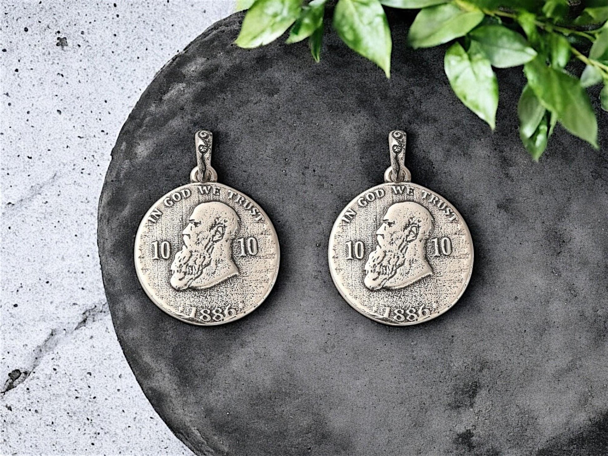 *2* 20x18mm Antique Silver Plated Brass Ancient Coin Charm Pendants
