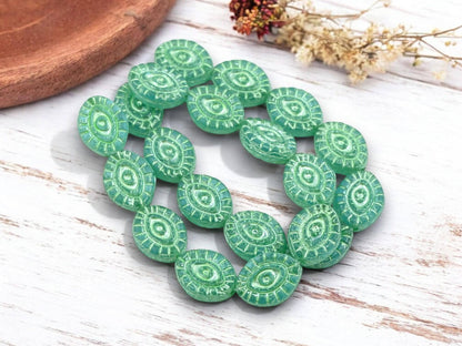 Czech Glass Beads - Evil Eye Beads - Mystic Eye Beads - Full Strand - 10pcs - 14x11mm - (3645)